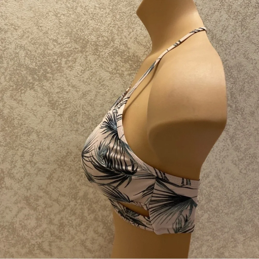 Tropical Palm Frond Faux Wrap Bikini Top